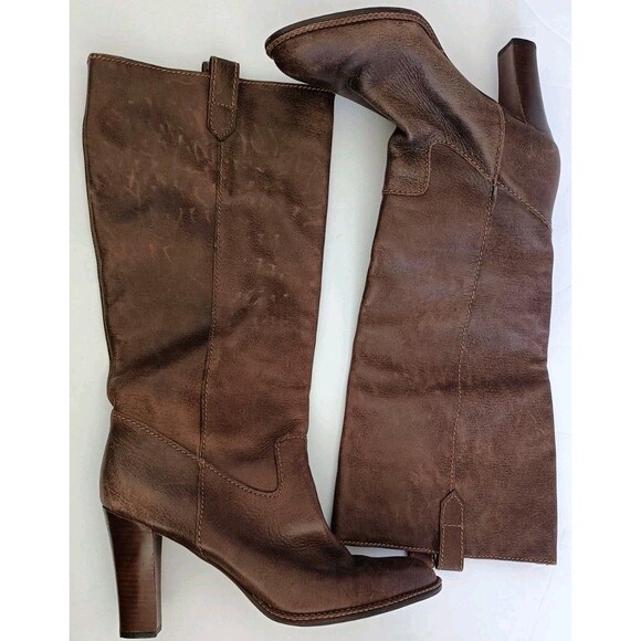 BANANA REPUBLIC All Leather Boots Size 9.5 Brown Mid-Calf 4" High Heel Esquire - Picture 3 of 13